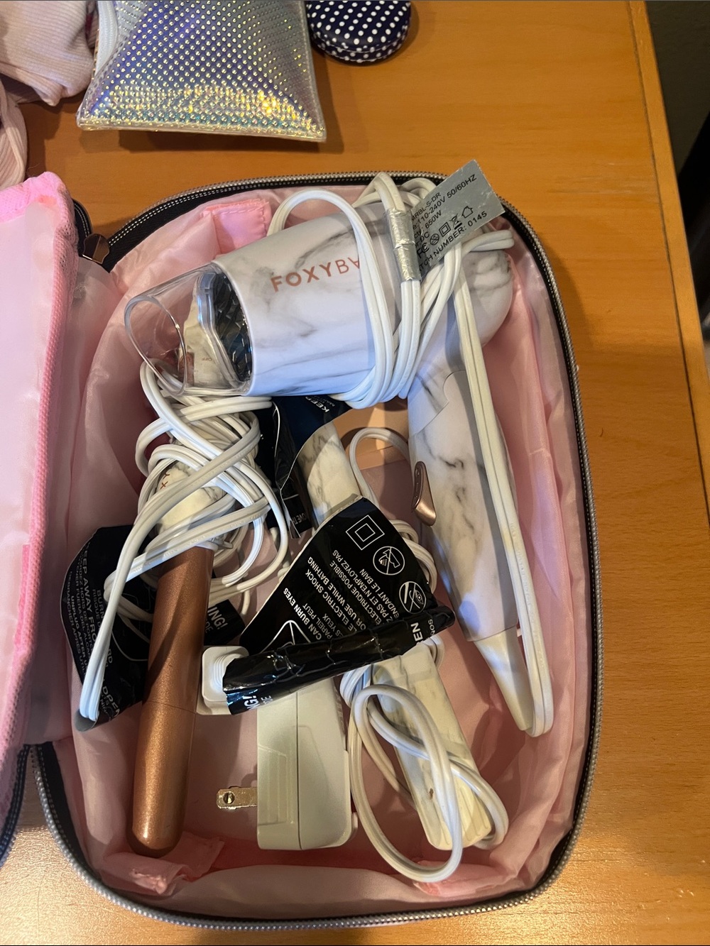 FOXYBRUSH Marble Travel Hair Styling Set - White Marble & Rose Gold